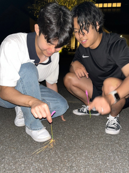 黒﨑ゼミの夏合宿で友人と花火をする様子